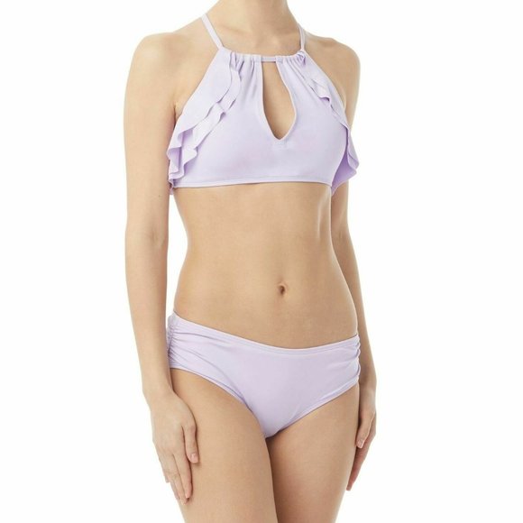 Carmen Marc Valvo Other - NWT Carmen Marc Valvo Swimsuit Bikini 2pc set Size L High-Neck Ruffle Lavender